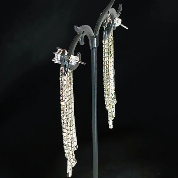 HP 🎉 Sterling Silver Diamond Chandelier Dangle Drop Earrings Romantic Boho Chic - Picture 8 of 13